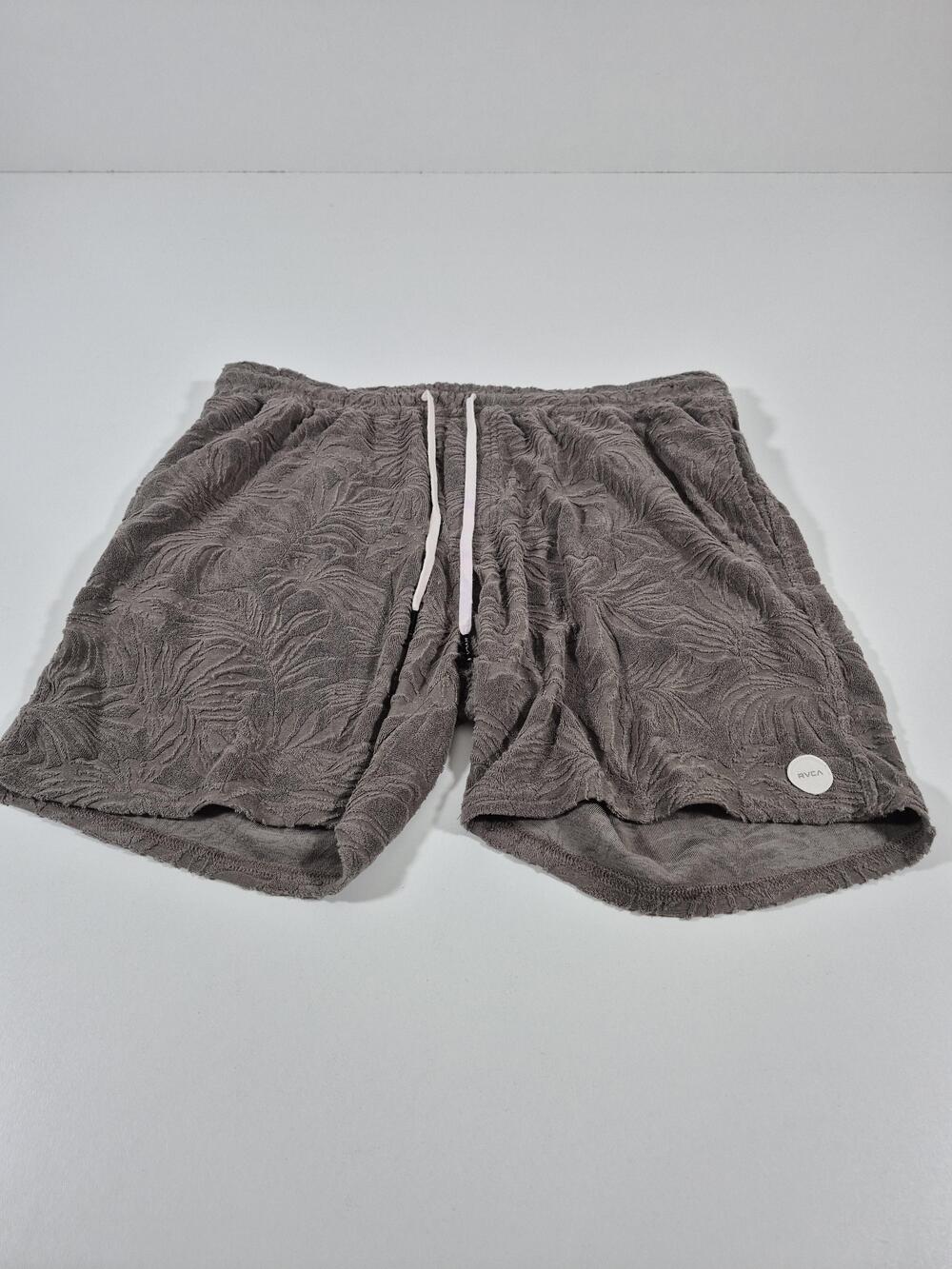 RVCA Terry Cloth Shorts Mens XL Gray Sweat 7" Inseam Palm Leaf Tropical Lounge